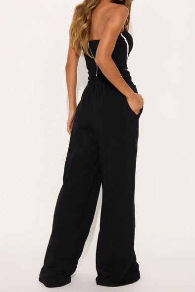 Buttoned Sweatpants Tube Top Set