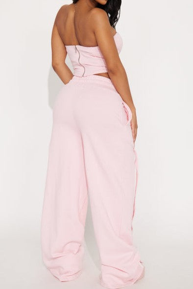 Buttoned Sweatpants Tube Top Set