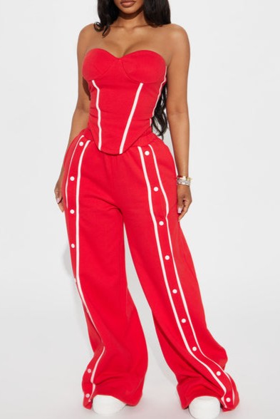 Buttoned Sweatpants Tube Top Set