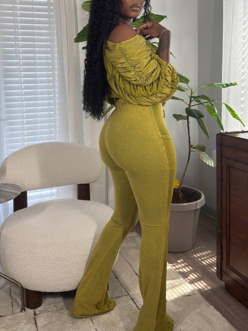 Off-shoulder Elastic Suit With Pleated Design