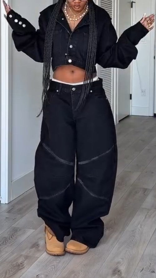Black Denim Suit With Loose fit