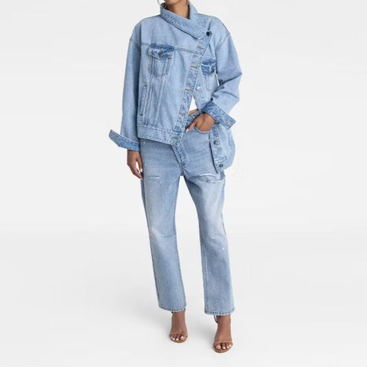 Asymmetric Neckline Denim Jacket