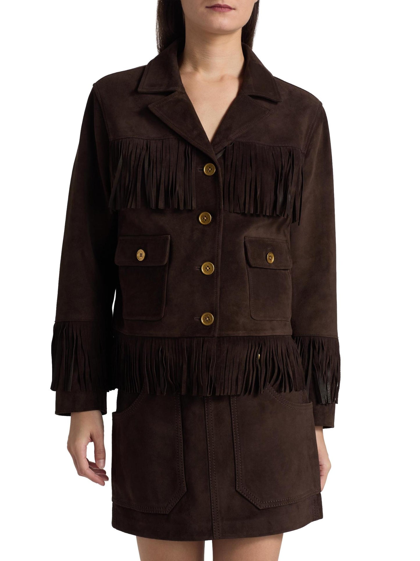 Fringe Suede Button-Front Jacket