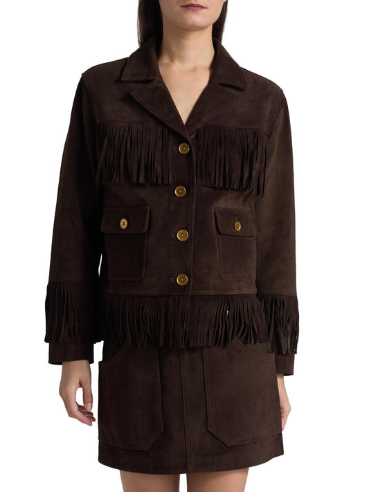 Fringe Suede Button-Front Jacket