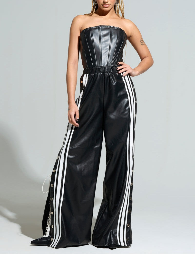 PU Leather Button Jumpsuit