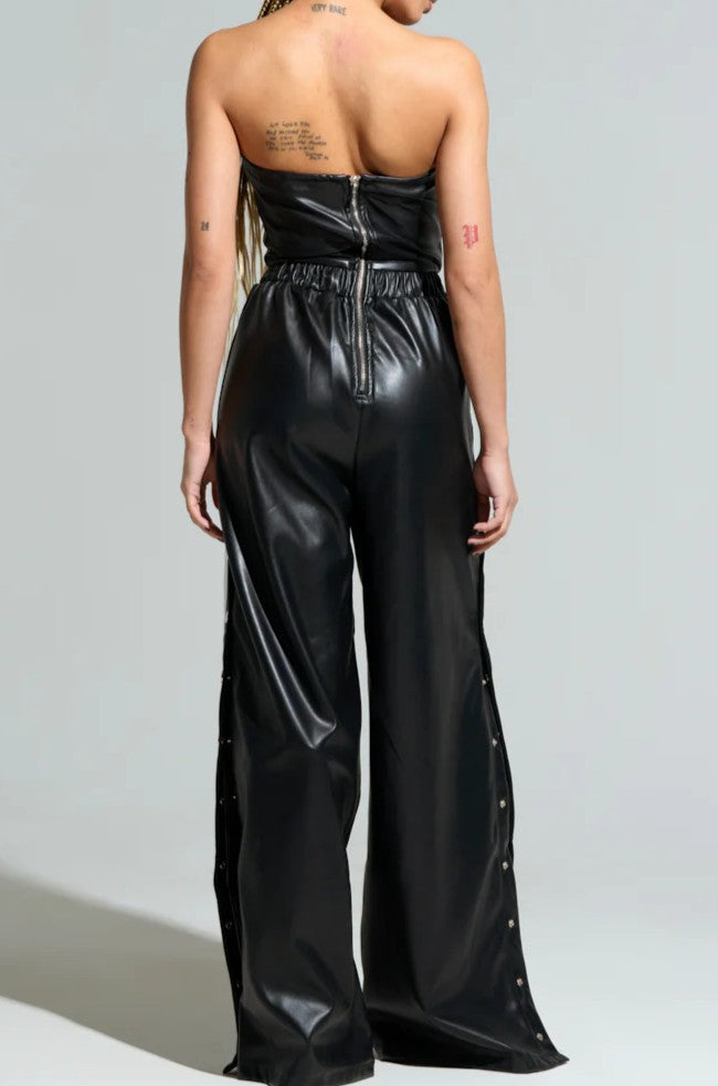 Leather Suit With Striped Buttoned Pants