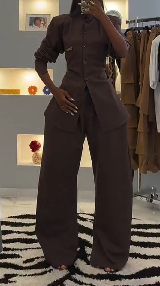 Light Luxury Brown Waist Shirt Suit