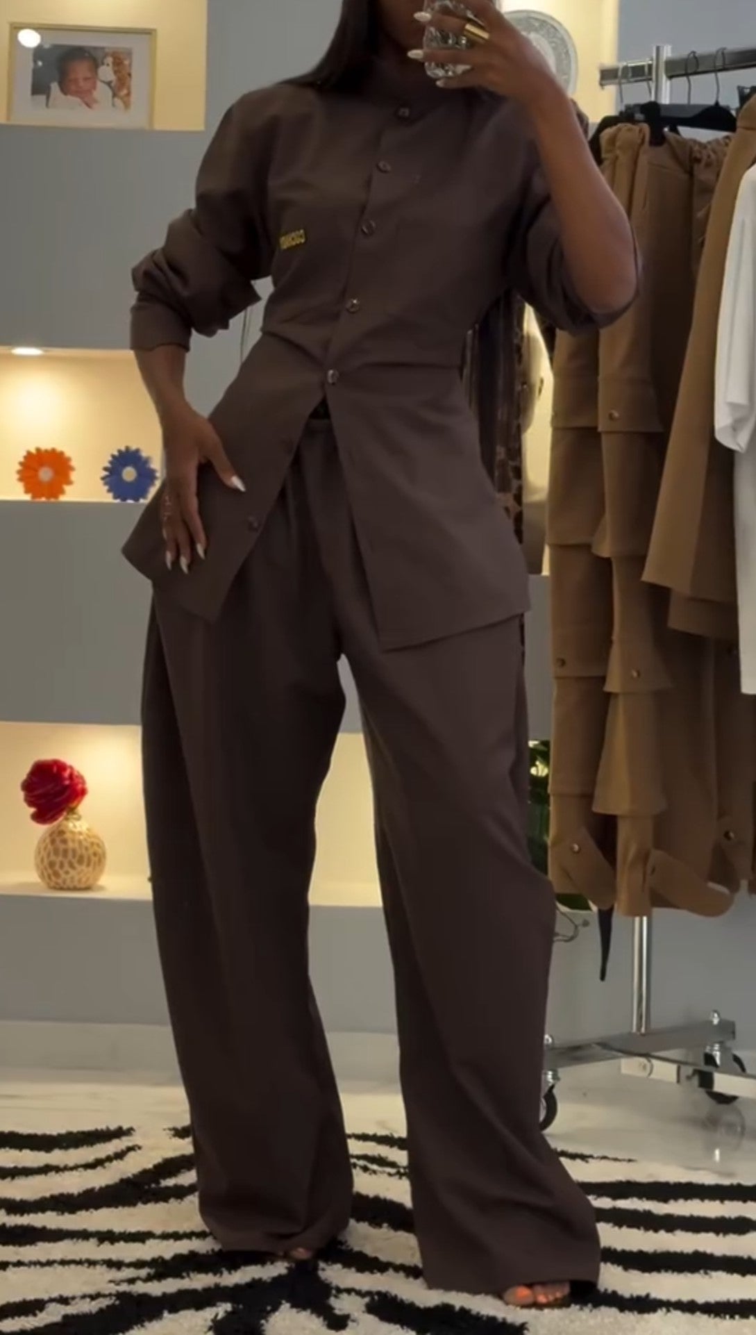 Light Luxury Brown Waist Shirt Suit
