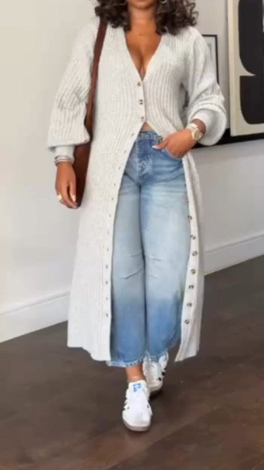 Solid Color Long Cardigan Sweater Coat