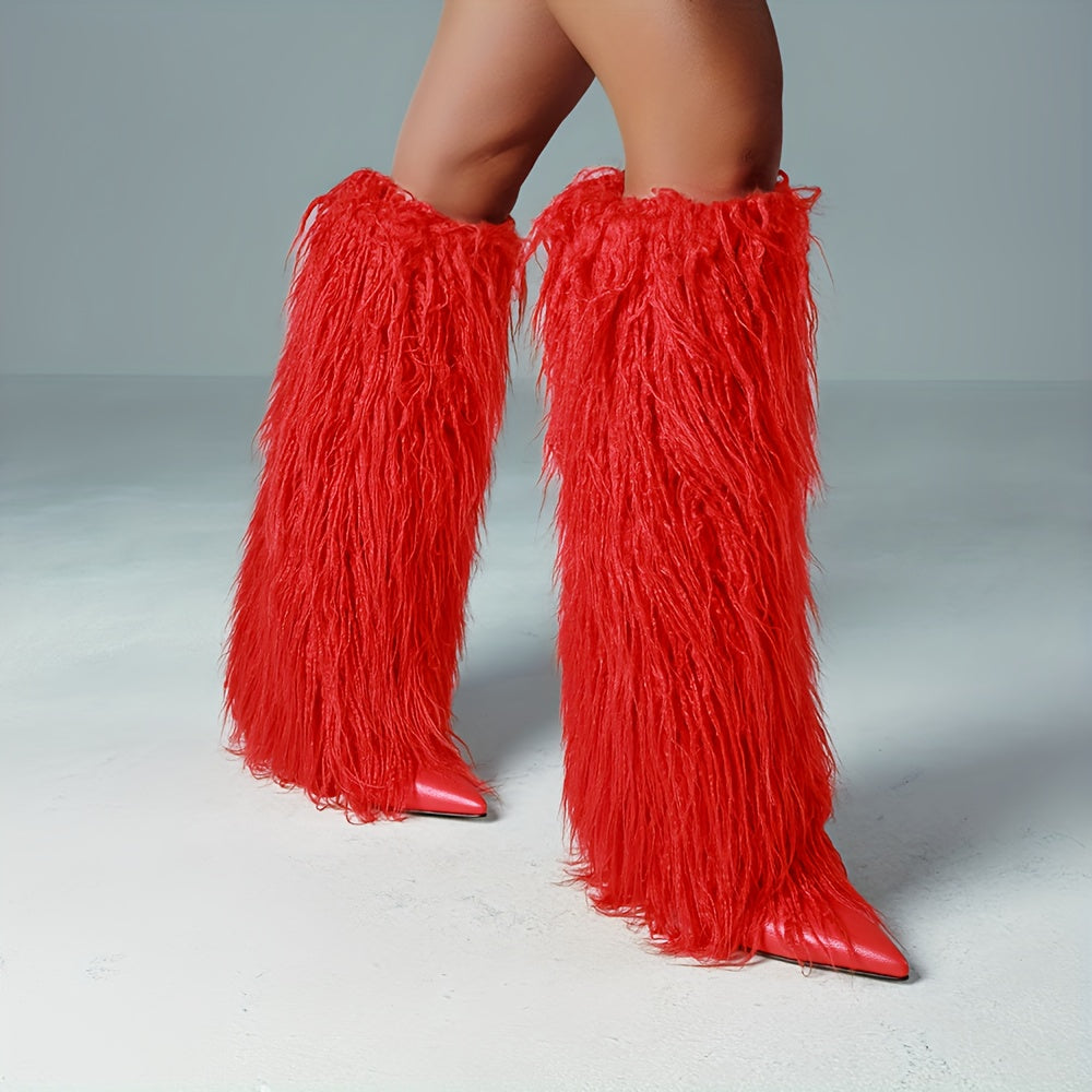Solid Color Faux Fur Boots
