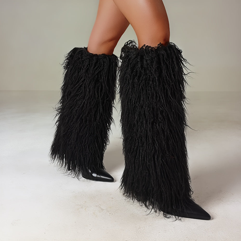 Solid Color Faux Fur Boots