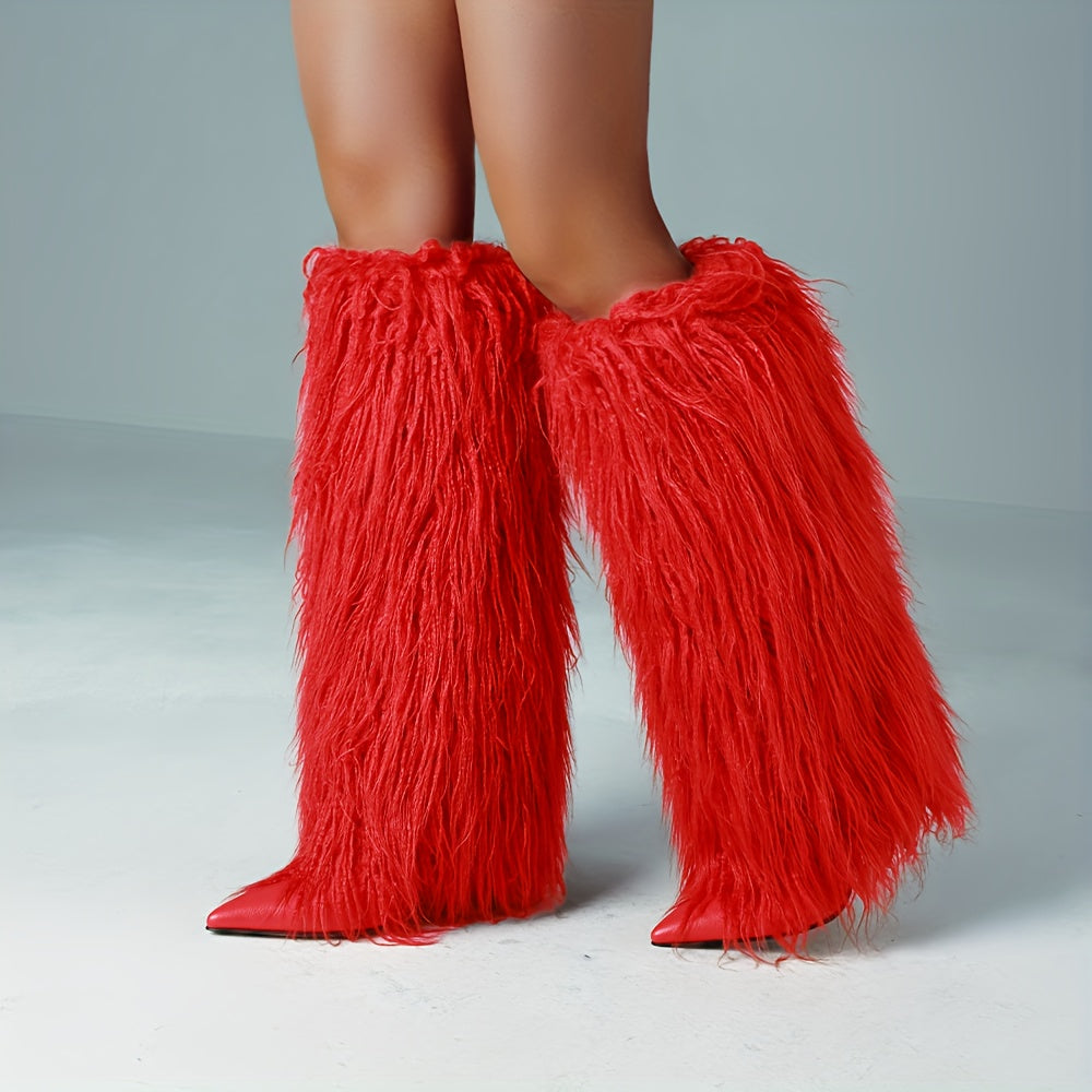 Solid Color Faux Fur Boots
