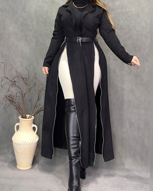 Long Black Jacket With Zipper Design