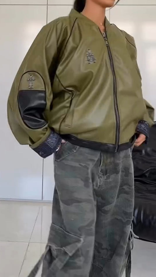 Vintage Green Leather Jacket