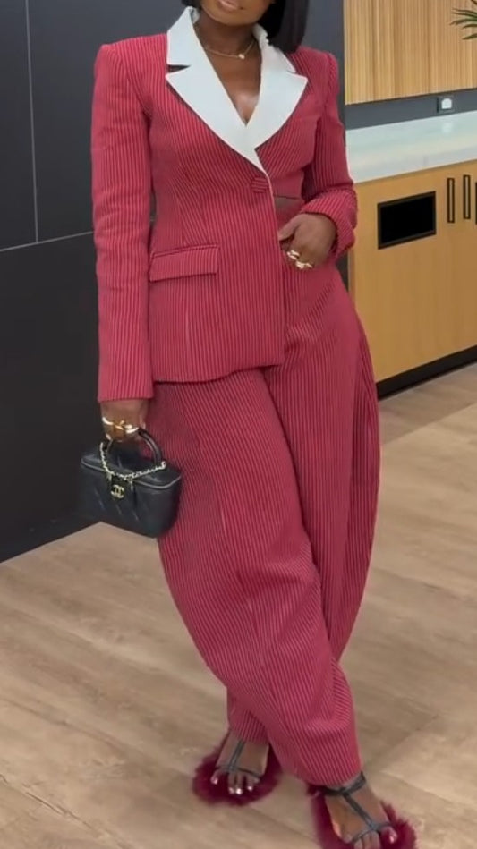 Red And White Contrast Suit Fabric Set