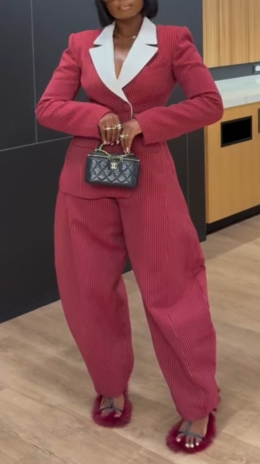 Red And White Contrast Suit Fabric Set