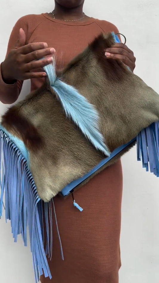 Blue Suede Bag With Tassels