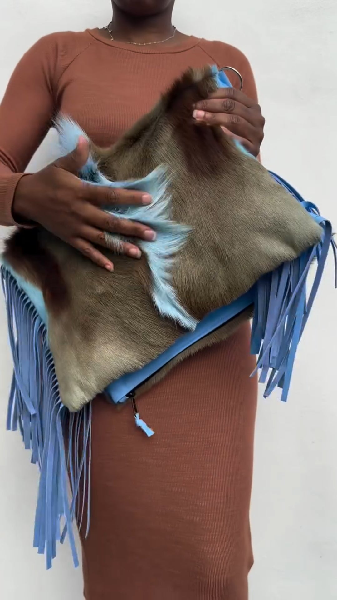 Blue Suede Bag With Tassels