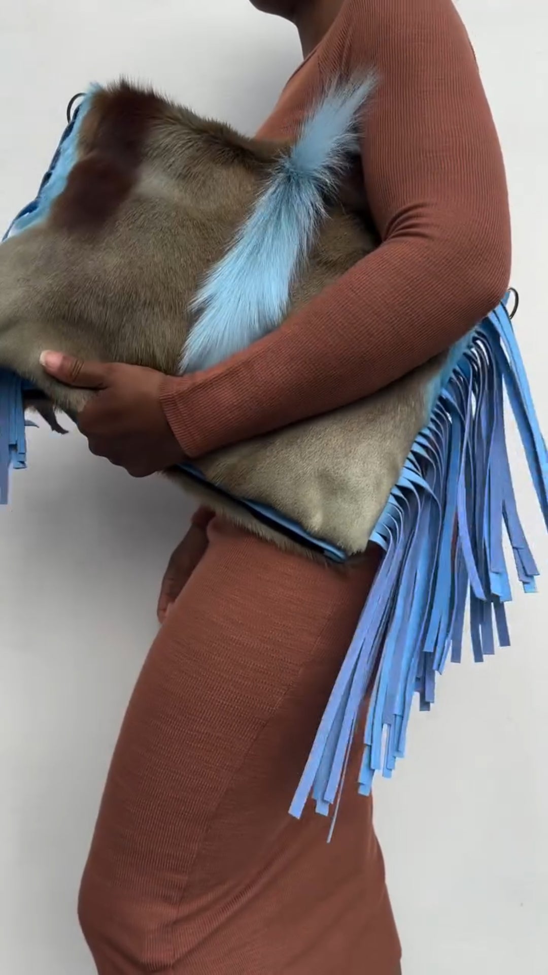 Blue Suede Bag With Tassels