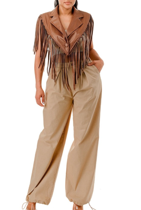 Sleeveless Tassel Leather Jacket