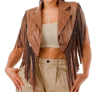 Sleeveless Tassel Leather Jacket