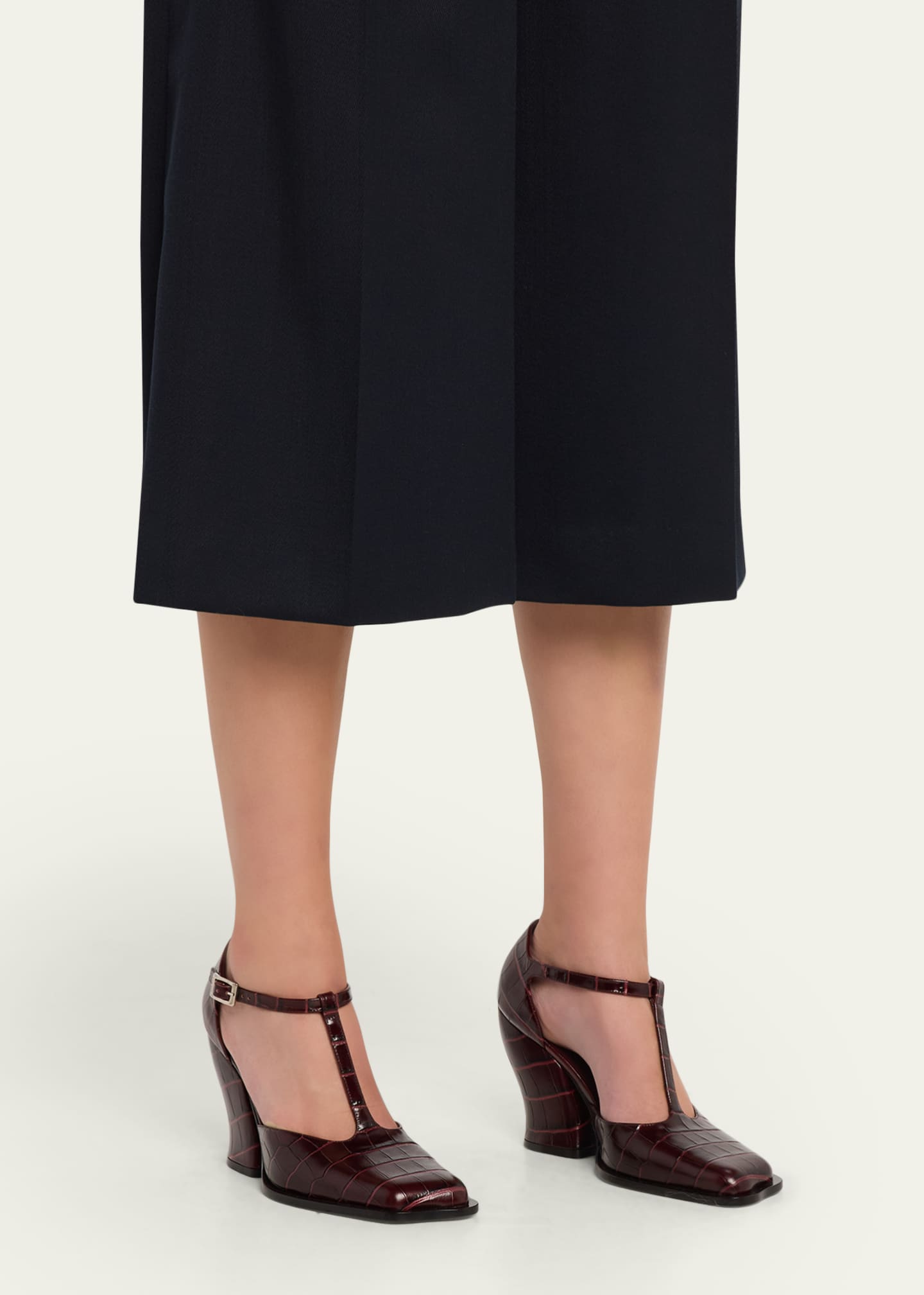 Crocodile-embossed Leather Pumps