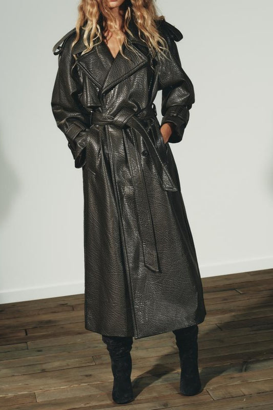 Extra Long Faux Leather Coat