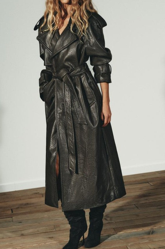 Extra Long Faux Leather Coat