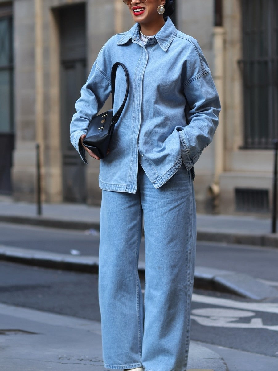 Light Blue Denim Suit Casual