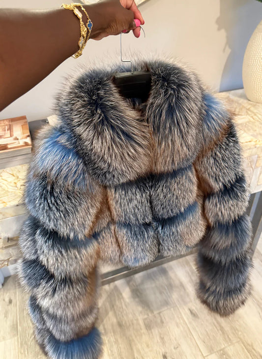 Blue Fur Bomber Jacket