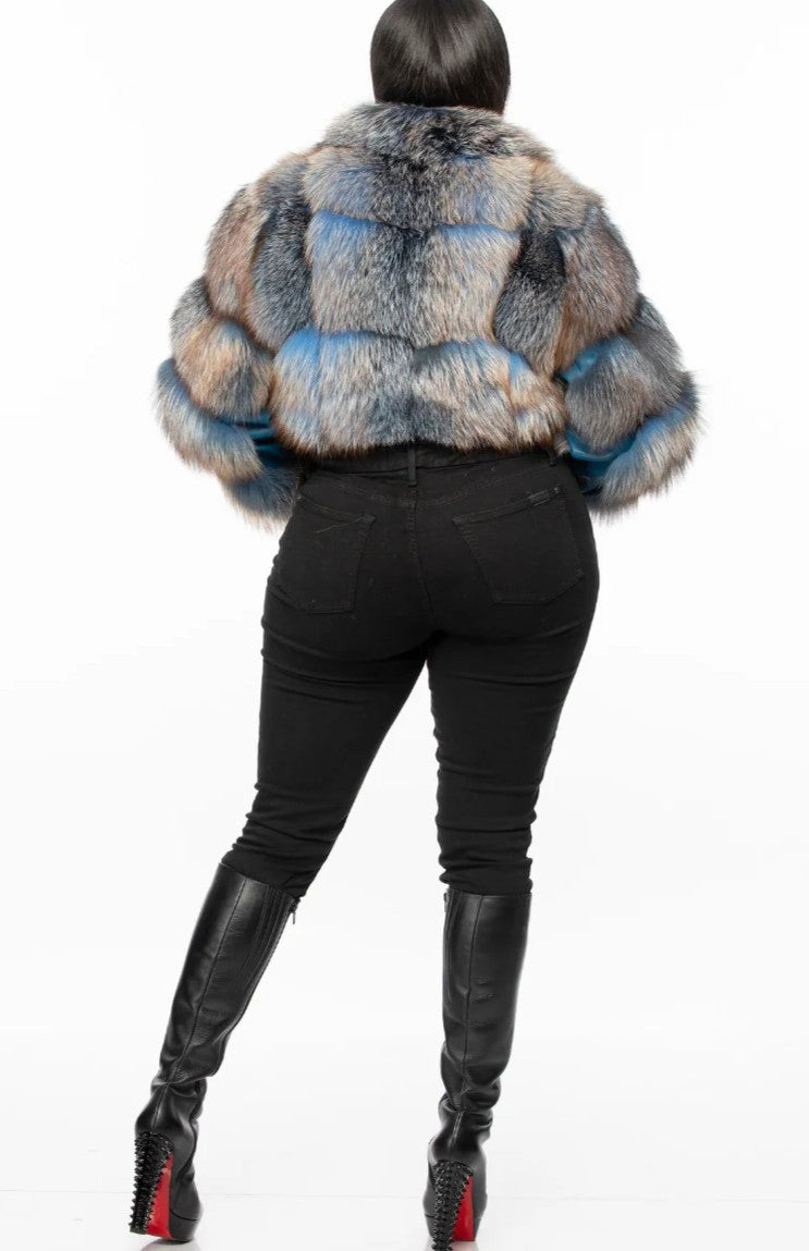 Blue Fur Bomber Jacket