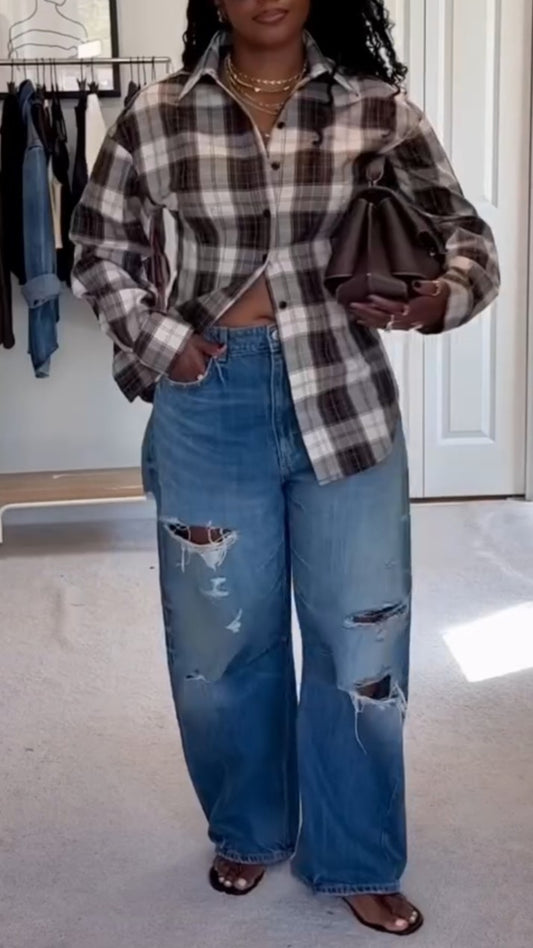 Plaid Shirt With Waist