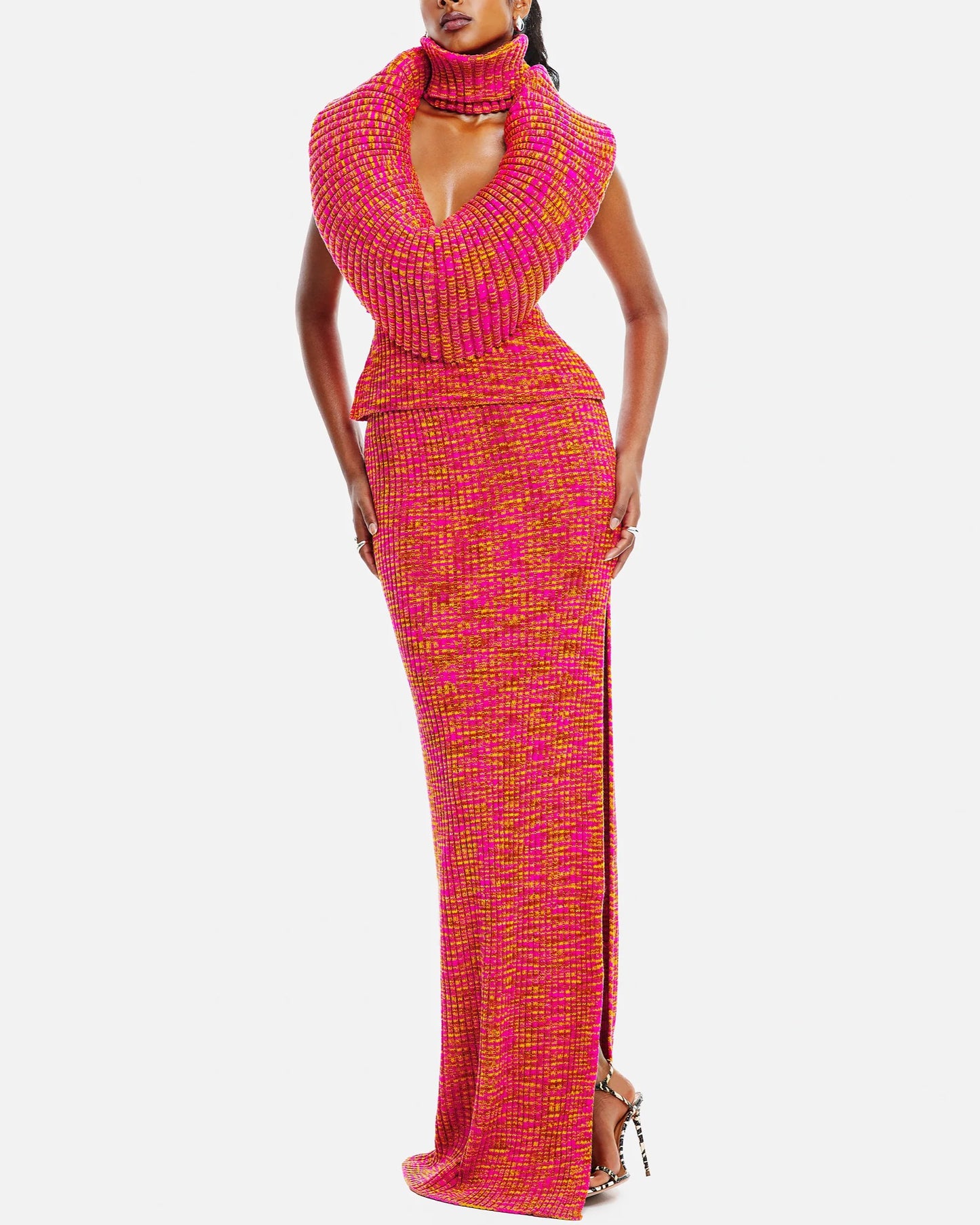 Slit Knitted Dress Suit