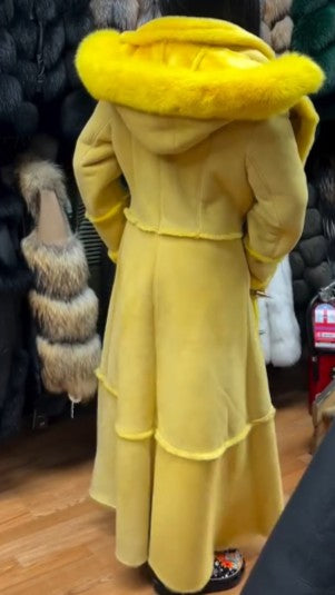 Yellow Long Coat Eco-friendly Fur