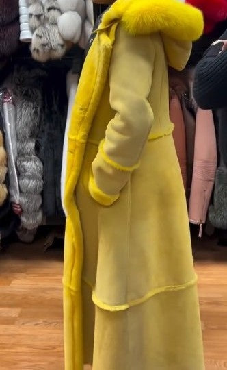 Yellow Long Coat Eco-friendly Fur