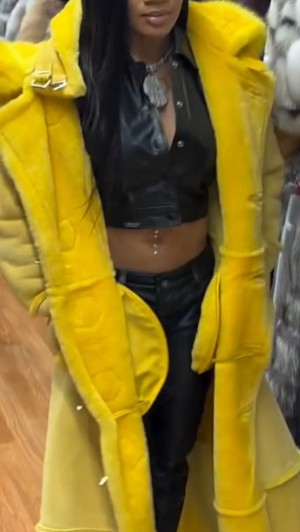 Yellow Long Coat Eco-friendly Fur