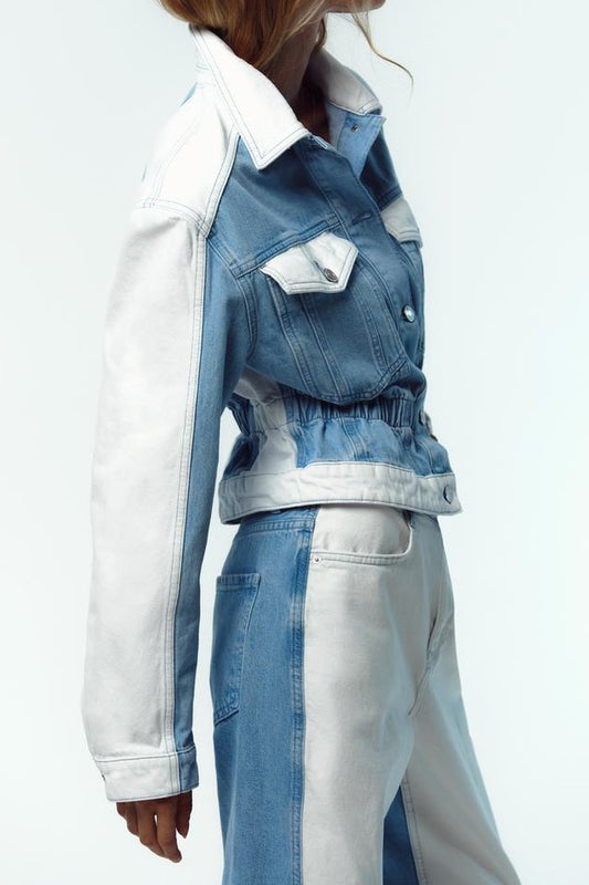 Mixed Denim Suit With Blue And White Contrast