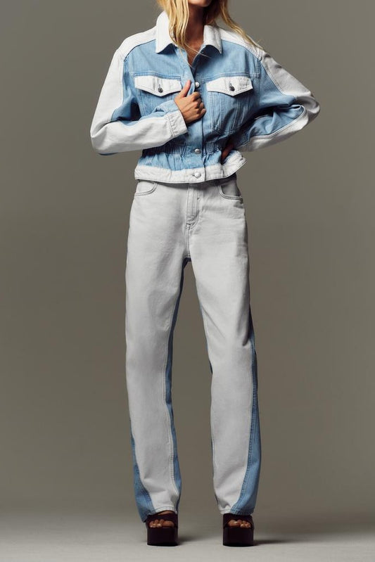 Mixed Denim Suit With Blue And White Contrast