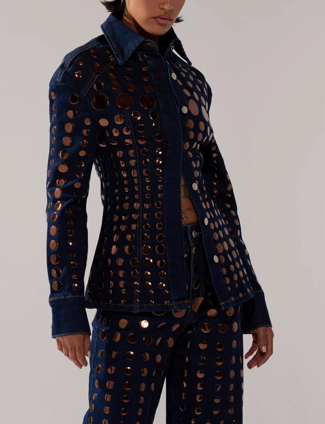 Vintage Sequined Casual Denim Suit