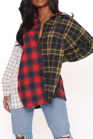 Plaid Patchwork Shirt Jacket