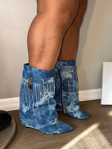 Color-blocked Tie-dye Cowboy Boots