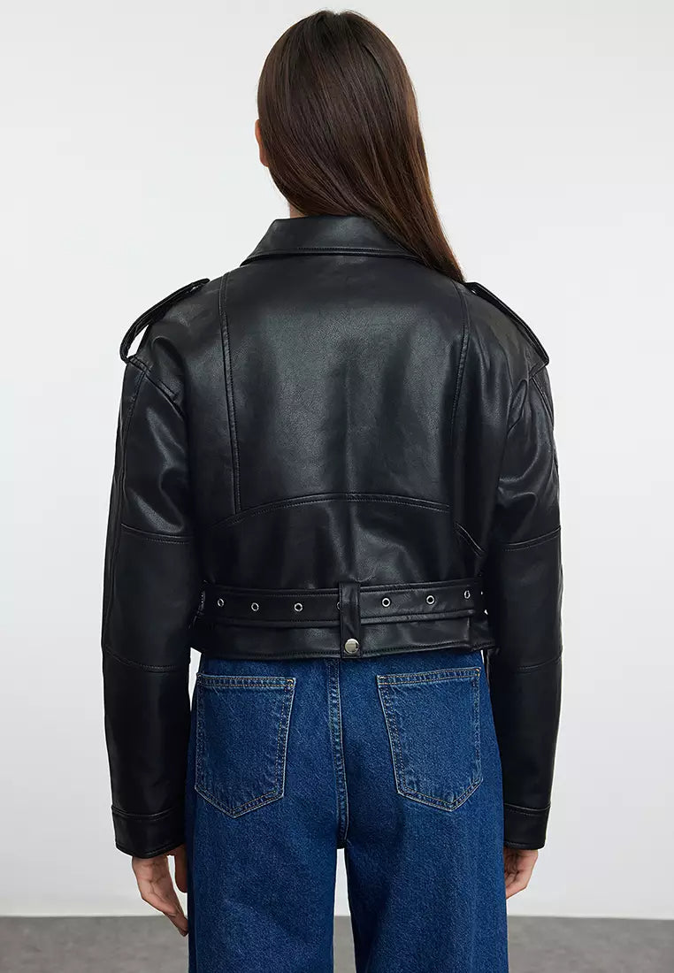 Motorcycle Jacket With Belt Details
