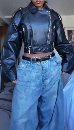 Motorcycle Jacket With Belt Details