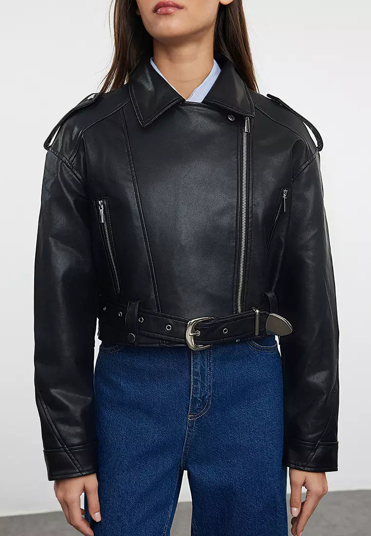 Motorcycle Jacket With Belt Details