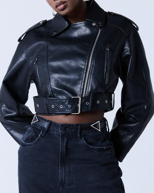 Motorcycle Jacket With Belt Details