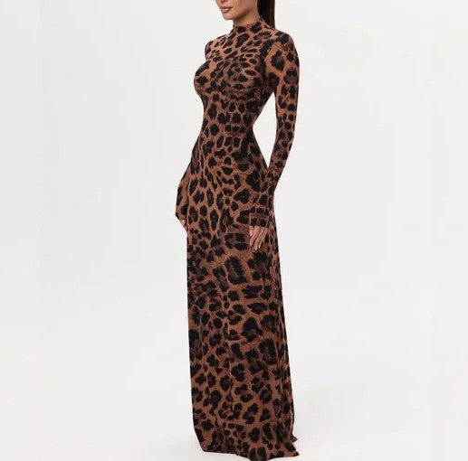 Show Indoor Leopard Print Long Sleeve Dress