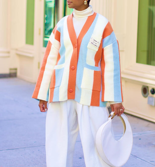 Contrast Bohemian Striped Knit Cardigan