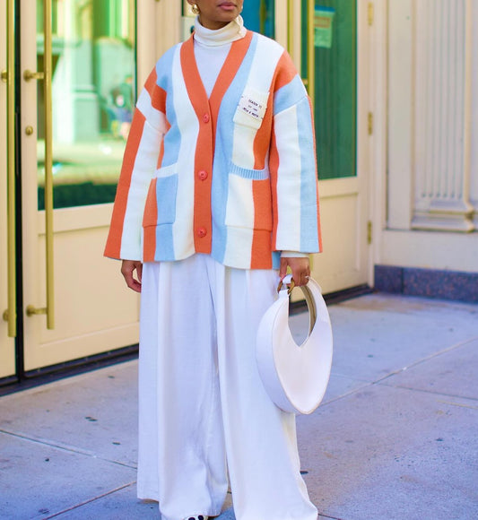 Contrast Bohemian Striped Knit Cardigan