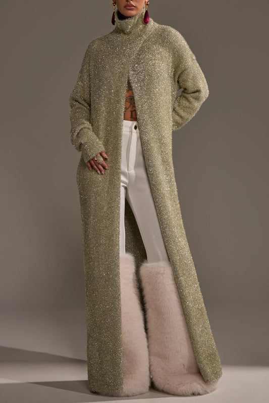 Green Long-sleeved Metallic Sweater