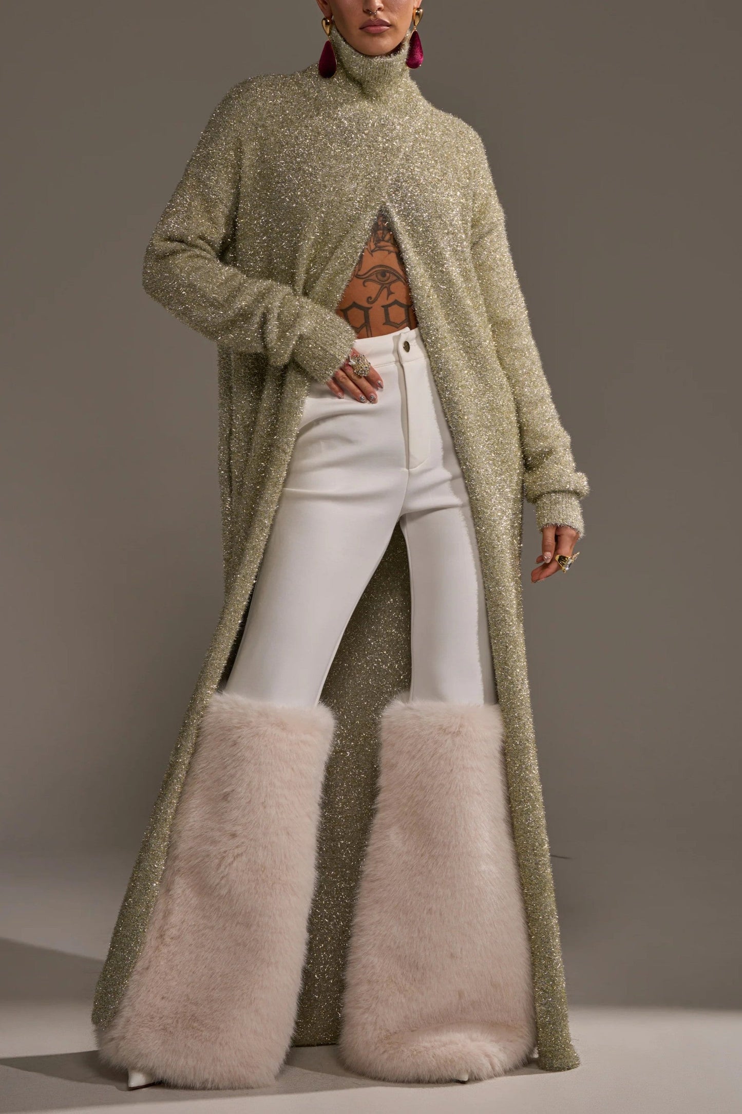 Green Long-sleeved Metallic Sweater